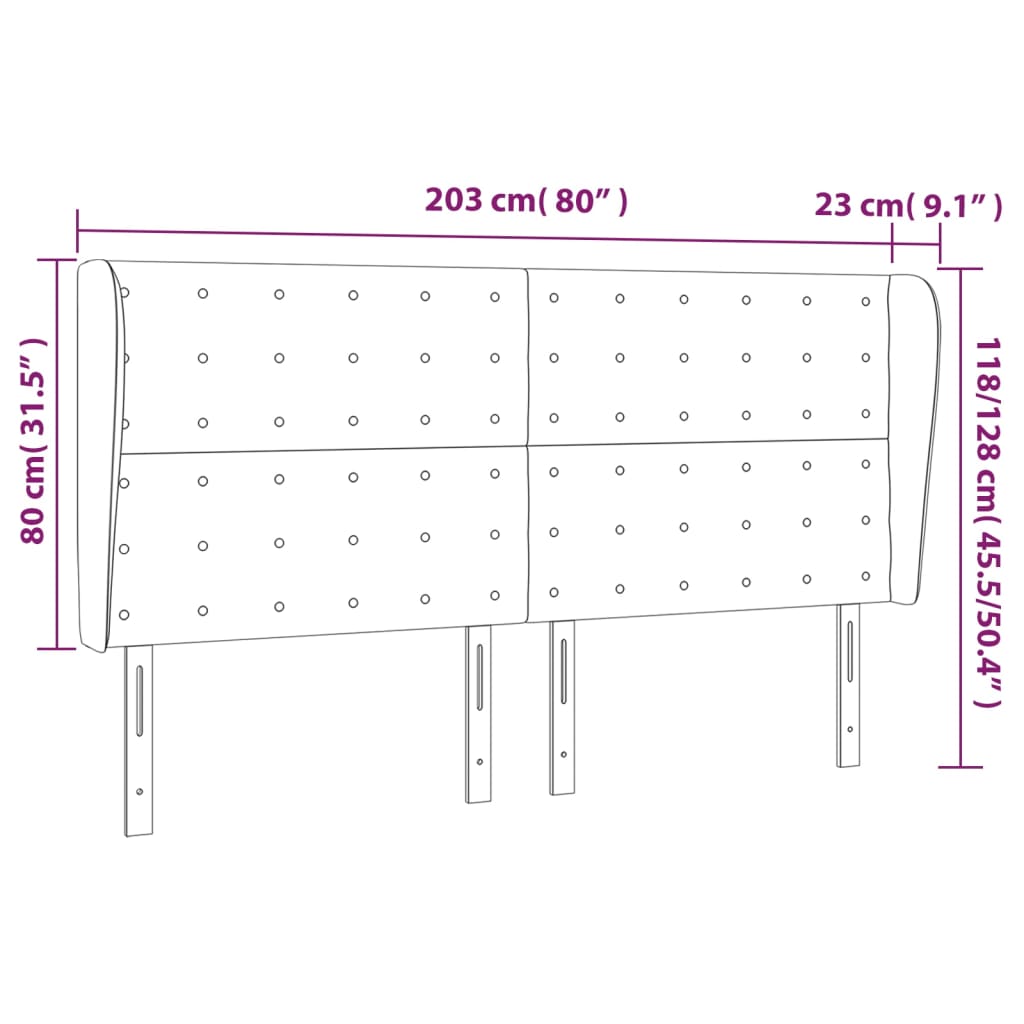sengegavl med kanter 203x23x118/128 cm kunstlæder sort