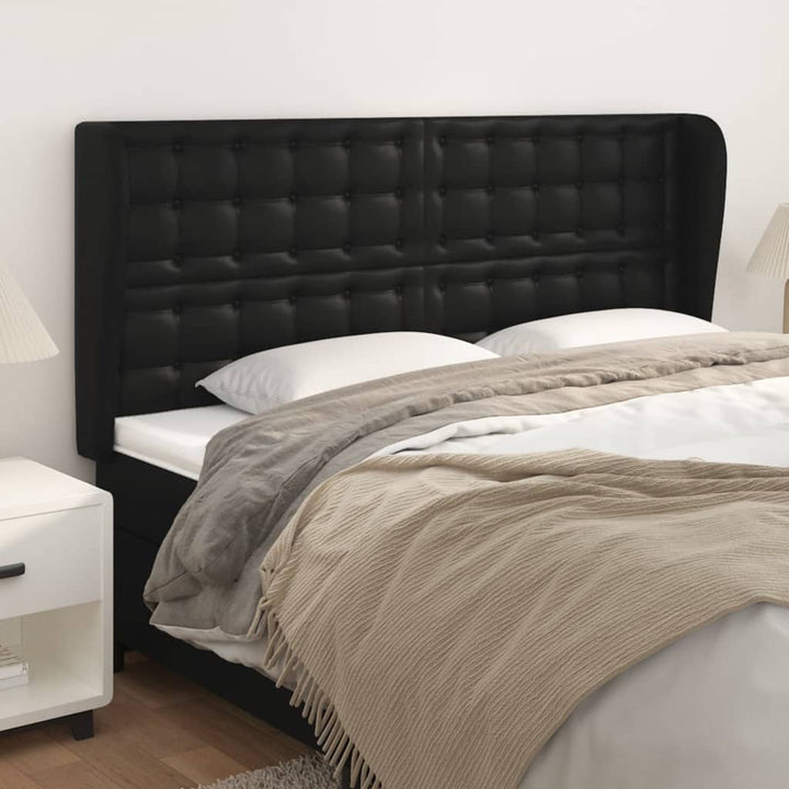 sengegavl med kanter 203x23x118/128 cm kunstlæder sort