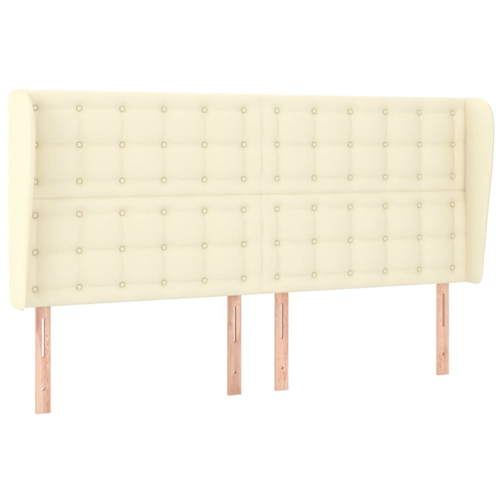 sengegavl med kanter 203x23x118/128 cm kunstlæder cremefarvet