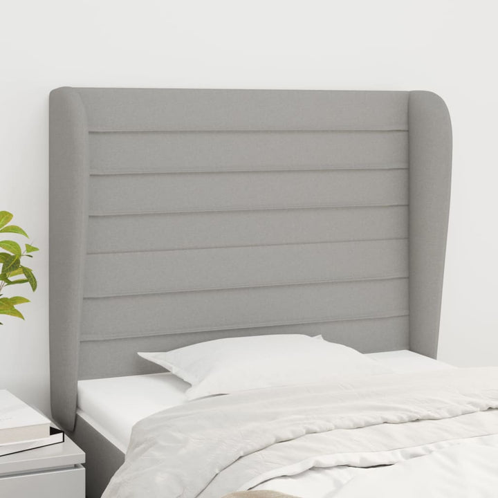 sengegavl med kanter 83x23x118/128 cm stof lysegrå