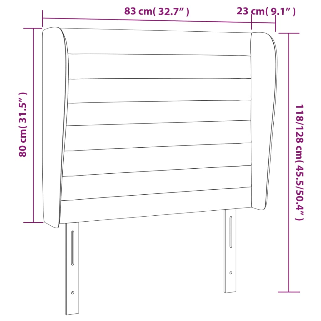 sengegavl med kanter 83x23x118/128 cm stof mørkegrå