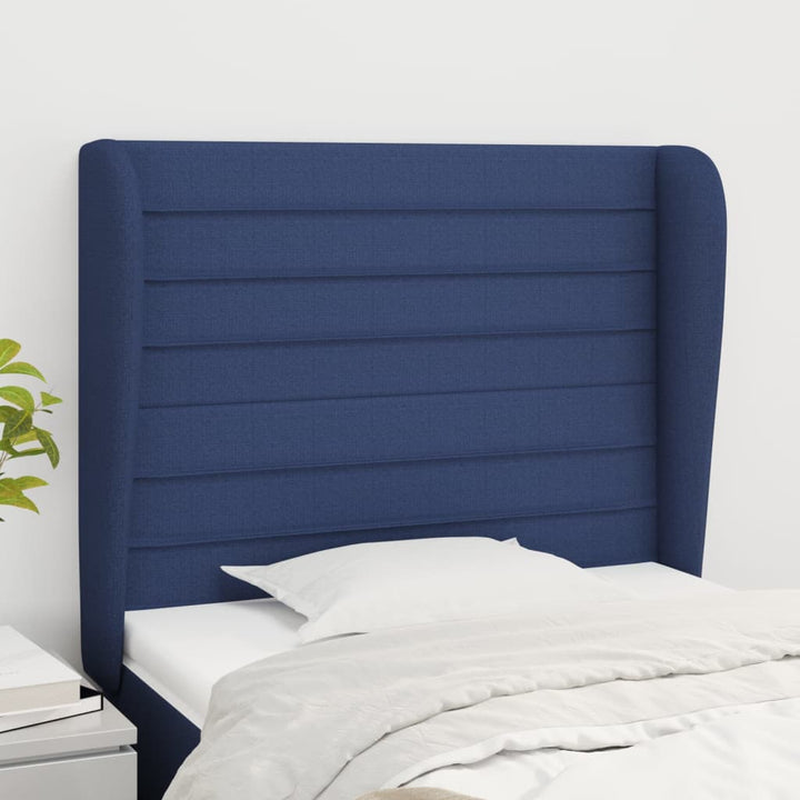sengegavl med kanter 83x23x118/128 cm stof blå