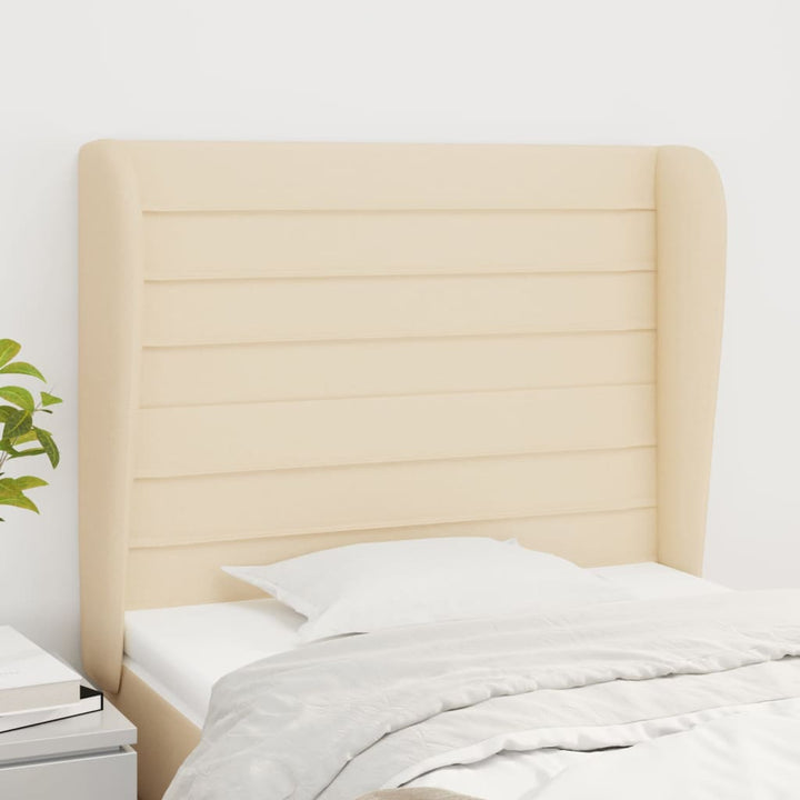 sengegavl med kanter 93x23x118/128 cm stof cremefarvet