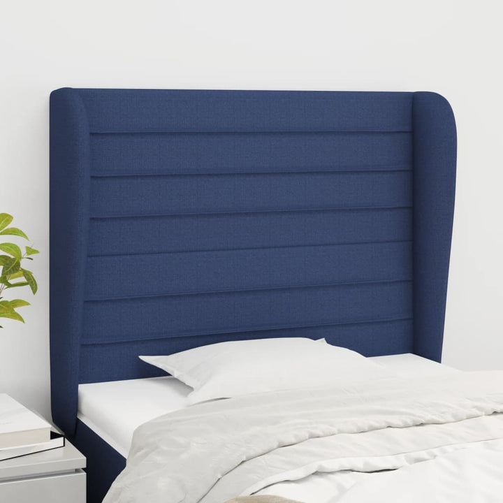 sengegavl med kanter 93x23x118/128 cm stof blå