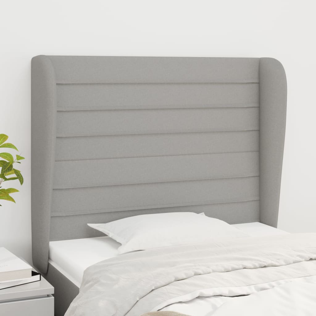 sengegavl med kanter 103x23x118/128 cm stof lysegrå