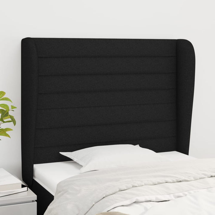 sengegavl med kanter 103x23x118/128 cm stof sort