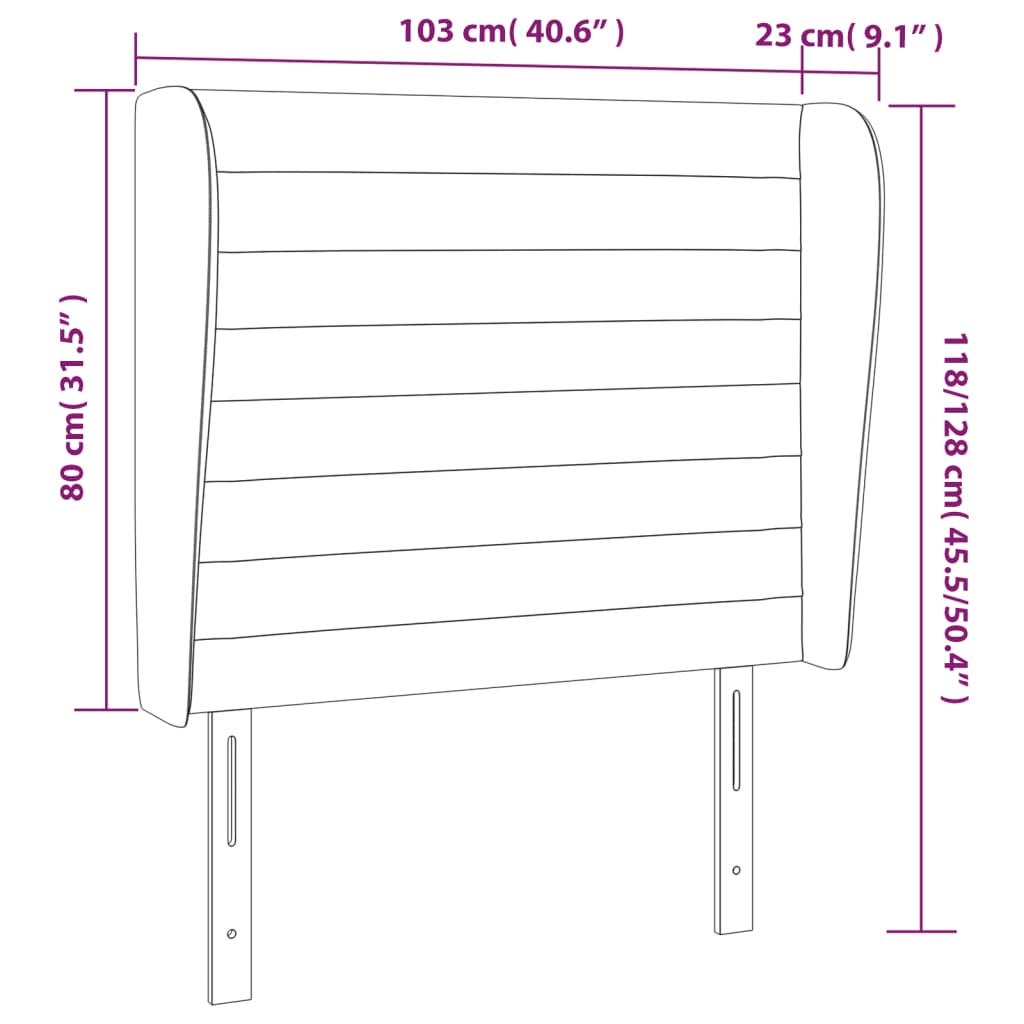 sengegavl med kanter 103x23x118/128 cm stof cremefarvet