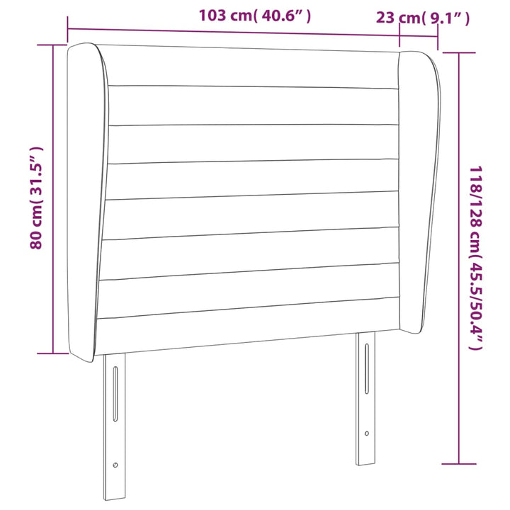 sengegavl med kanter 103x23x118/128 cm stof cremefarvet