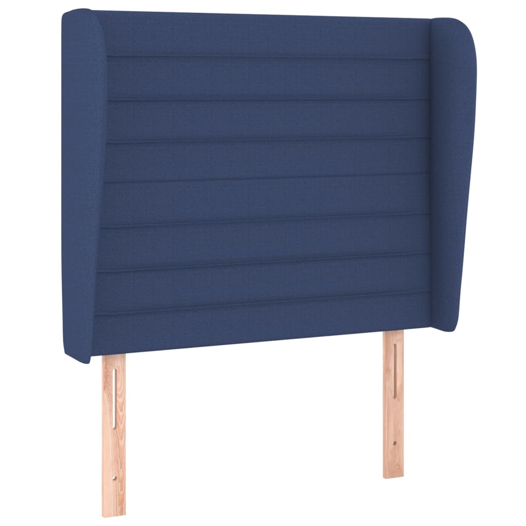 sengegavl med kanter 103x23x118/128 cm stof blå