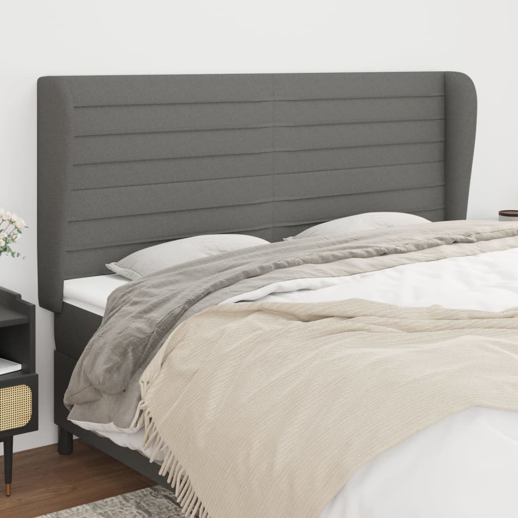 sengegavl med kanter 183x23x118/128 cm stof mørkegrå