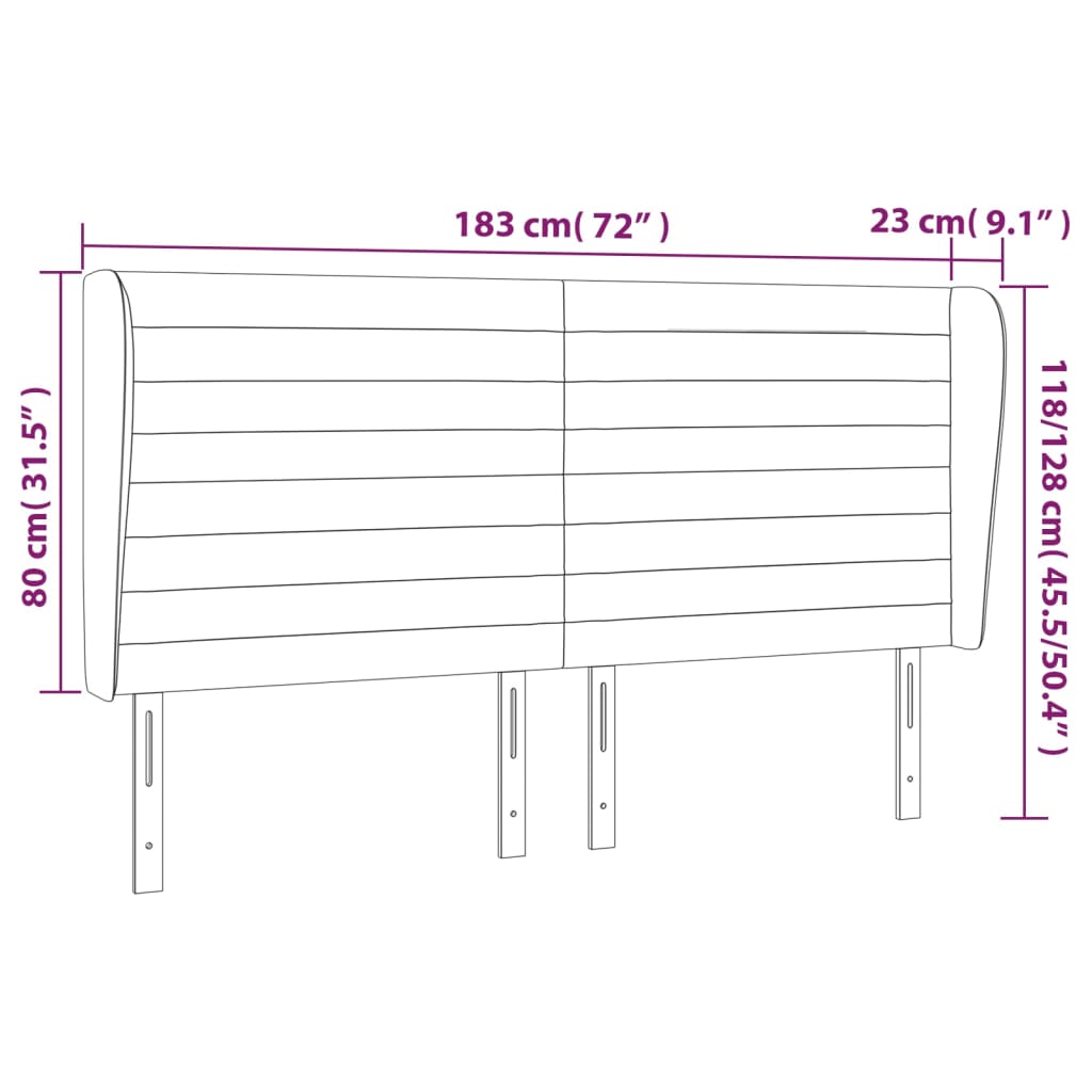 sengegavl med kanter 183x23x118/128 cm stof sort