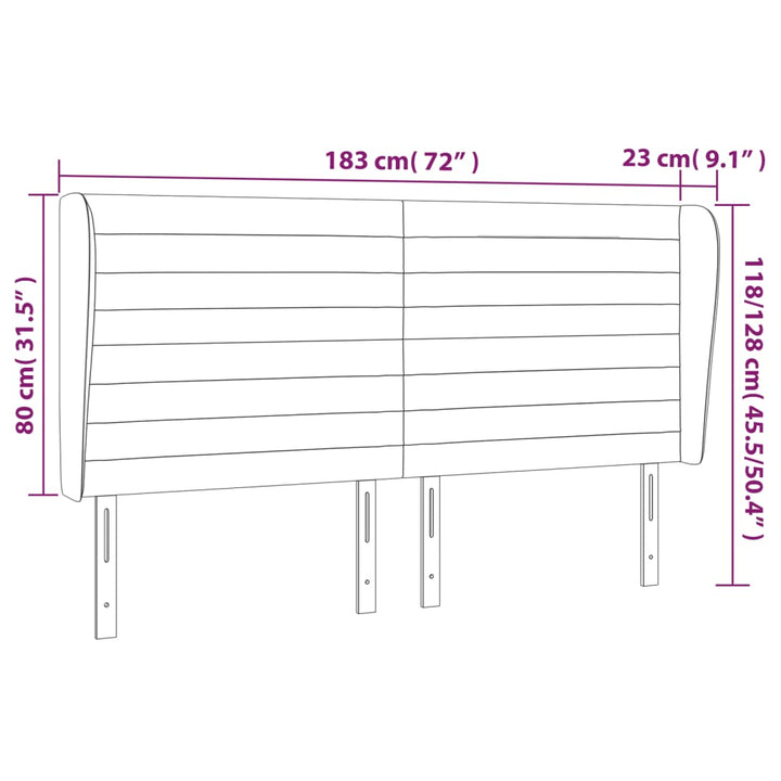 sengegavl med kanter 183x23x118/128 cm stof cremefarvet