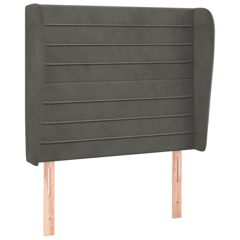 sengegavl med kanter 83x23x118/128 cm fløjl mørkegrå