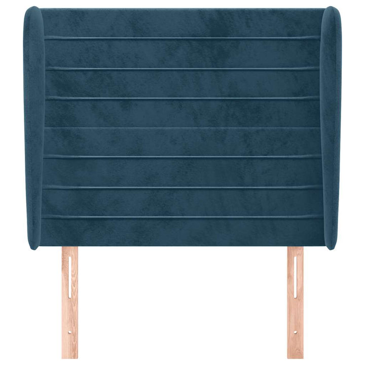 sengegavl med kanter 83x23x118/128 cm fløjl mørkeblå