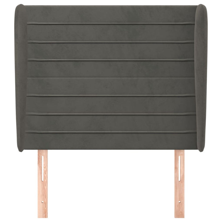 sengegavl med kanter 93x23x118/128 cm fløjl mørkegrå