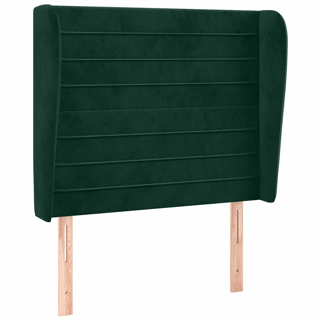 sengegavl med kanter 93x23x118/128 cm fløjl mørkegrøn
