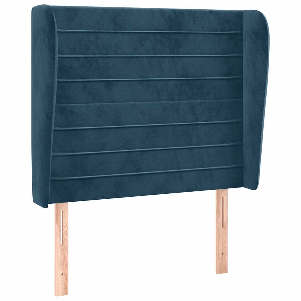 sengegavl med kanter 93x23x118/128 cm fløjl mørkeblå