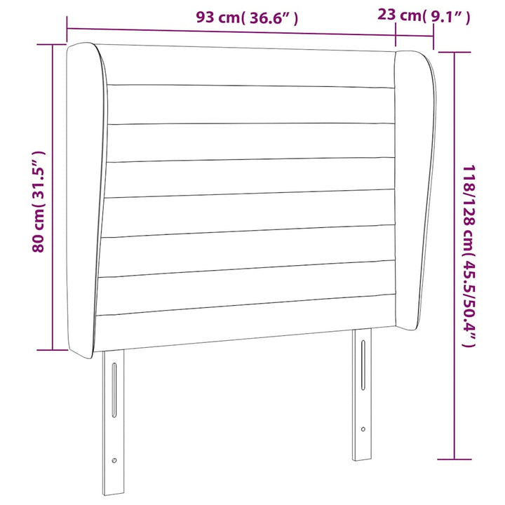 sengegavl med kanter 93x23x118/128 cm fløjl mørkeblå