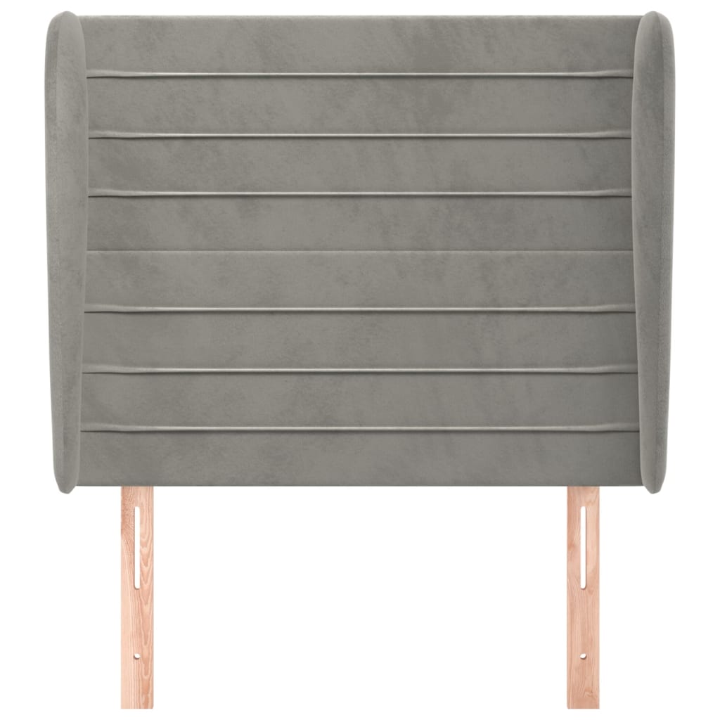 sengegavl med kanter 103x23x118/128 cm fløjl lysegrå