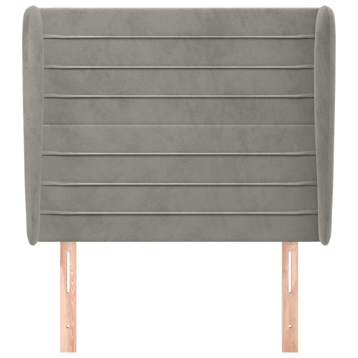 sengegavl med kanter 103x23x118/128 cm fløjl lysegrå