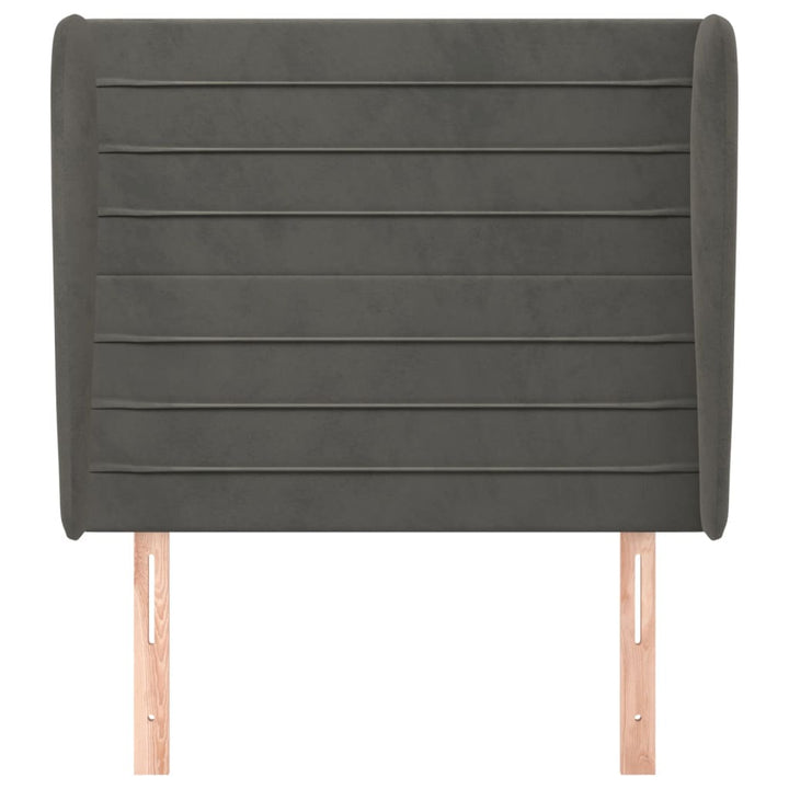 sengegavl med kanter 103x23x118/128 cm fløjl mørkegrå