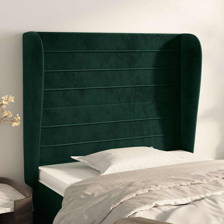 sengegavl med kanter 103x23x118/128 cm fløjl mørkegrøn