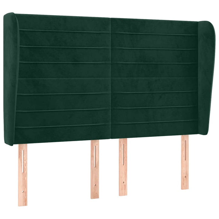 sengegavl med kanter 147x23x118/128 cm fløjl mørkegrøn