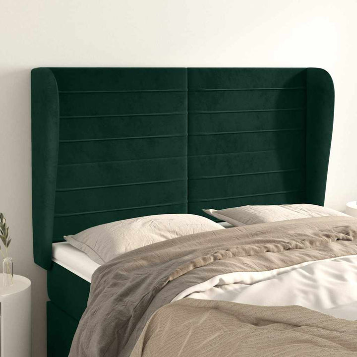 sengegavl med kanter 147x23x118/128 cm fløjl mørkegrøn