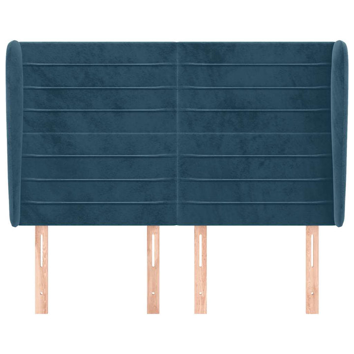 sengegavl med kanter 147x23x118/128 cm fløjl mørkeblå