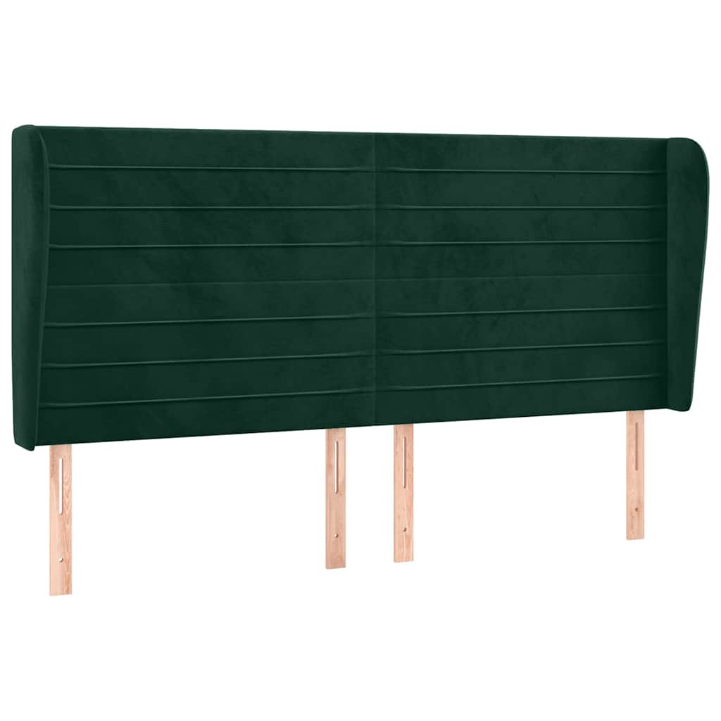 sengegavl med kanter 163x23x118/128 cm fløjl mørkegrøn