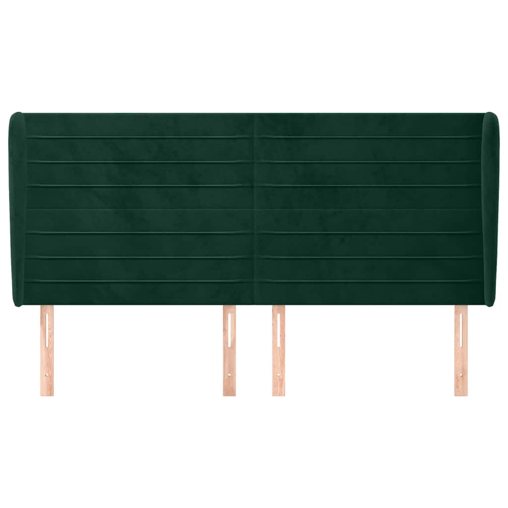 sengegavl med kanter 163x23x118/128 cm fløjl mørkegrøn