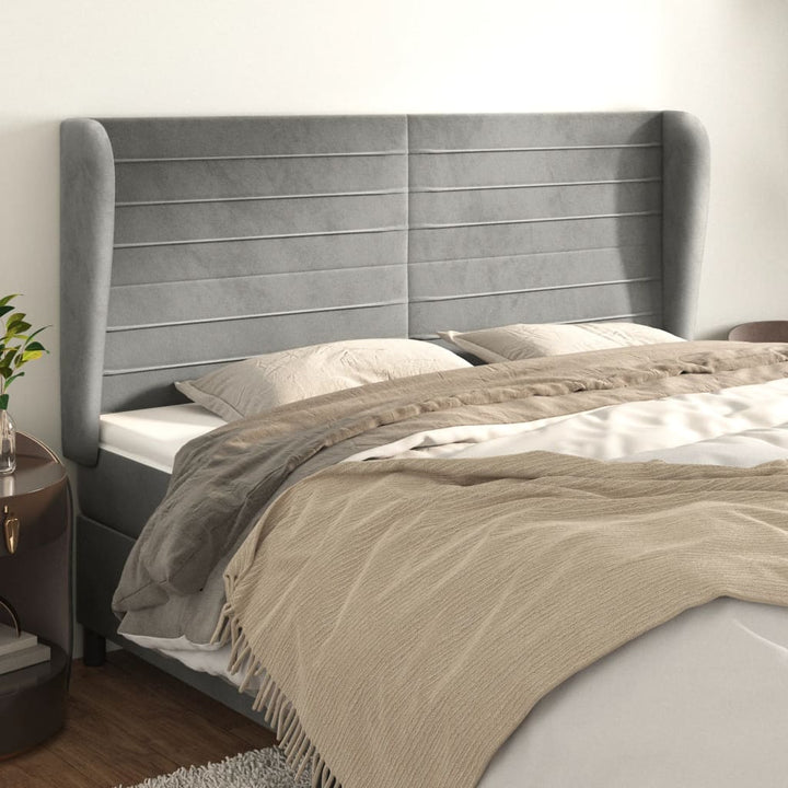 sengegavl med kanter 183x23x118/128 cm fløjl lysegrå
