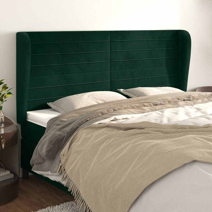 sengegavl med kanter 203x23x118/128 cm fløjl mørkegrøn