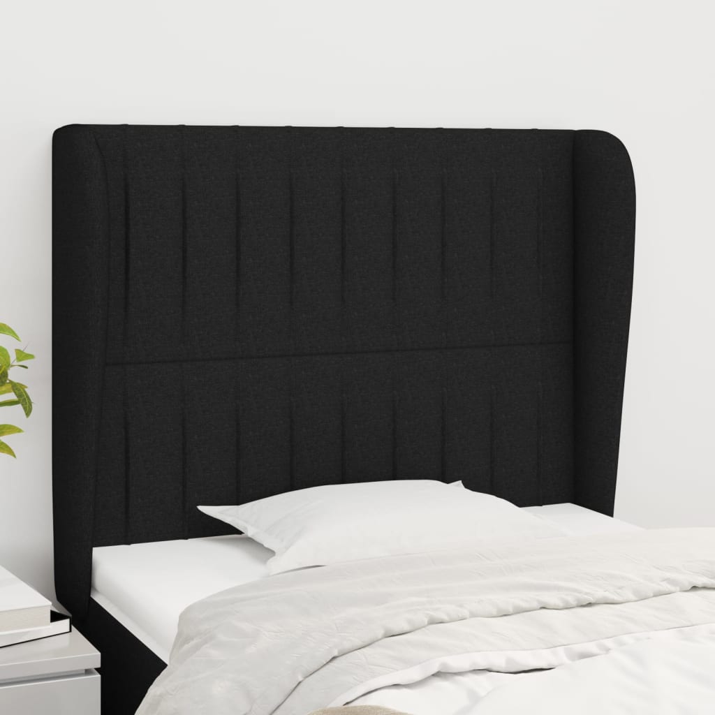 sengegavl med kanter 83x23x118/128 cm stof sort