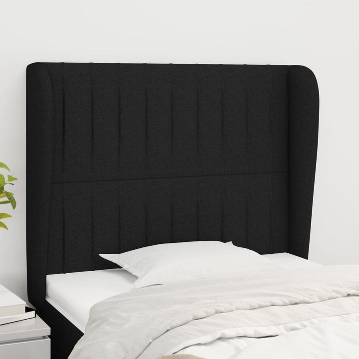 sengegavl med kanter 83x23x118/128 cm stof sort