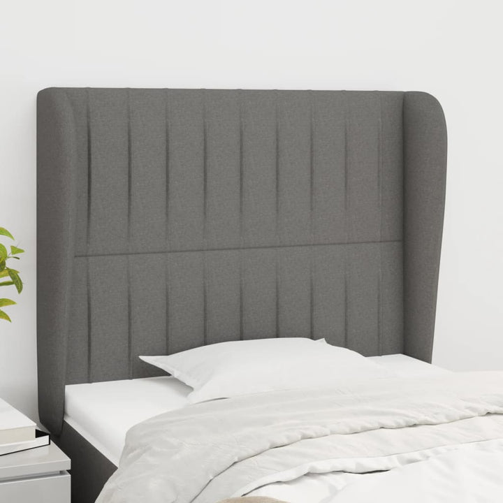 sengegavl med kanter 103x23x118/128 cm stof mørkegrå