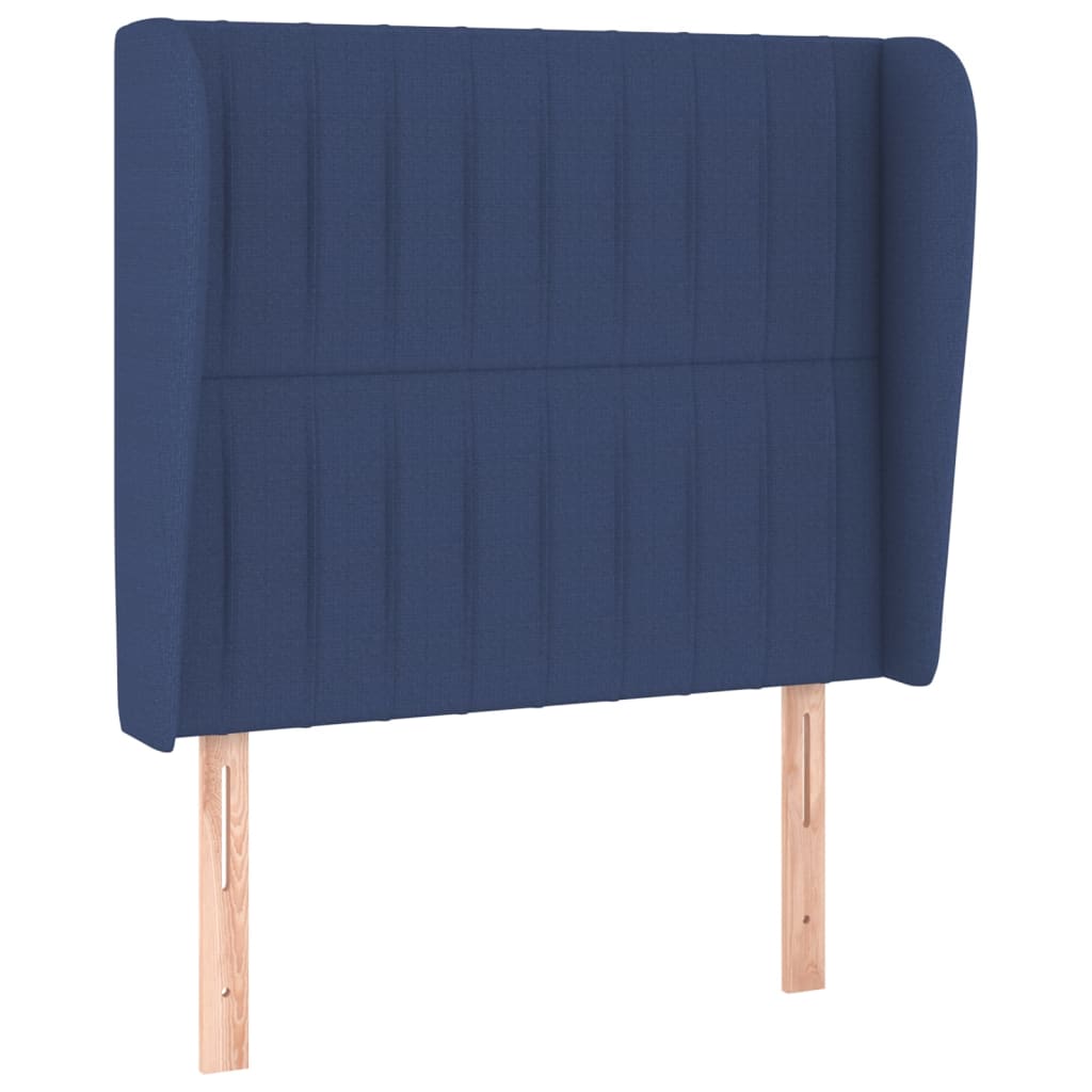 sengegavl med kanter 103x23x118/128 cm stof blå