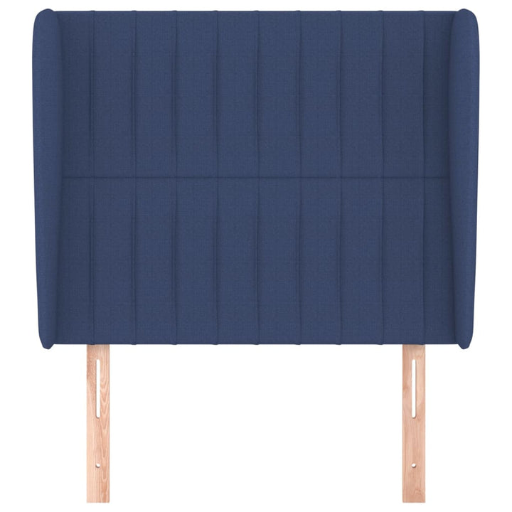 sengegavl med kanter 103x23x118/128 cm stof blå