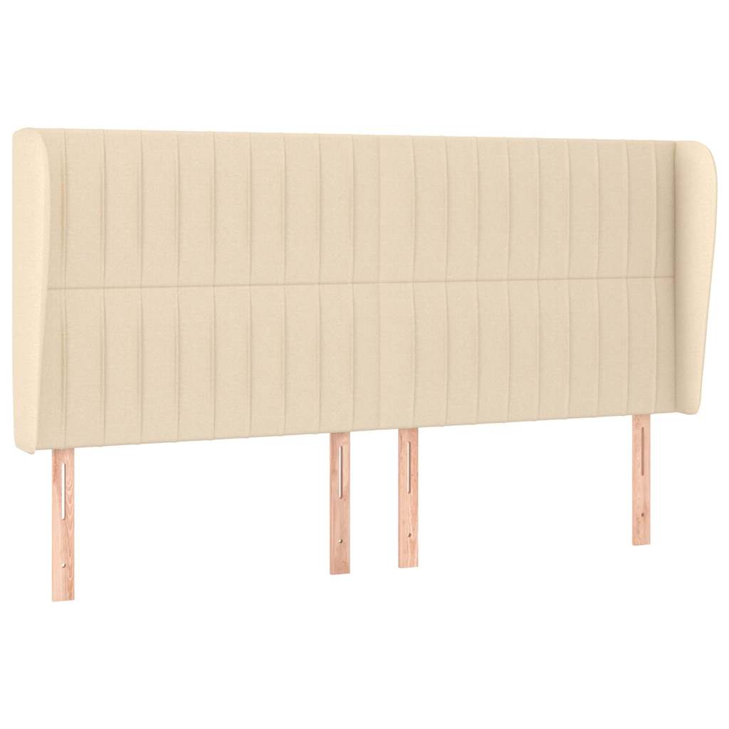 sengegavl med kanter 183x23x118/128 cm stof cremefarvet