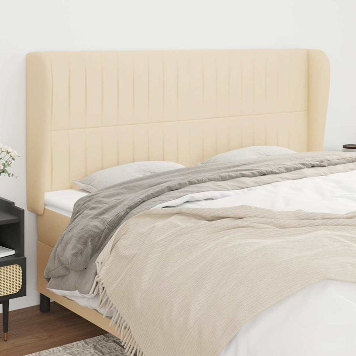 sengegavl med kanter 183x23x118/128 cm stof cremefarvet