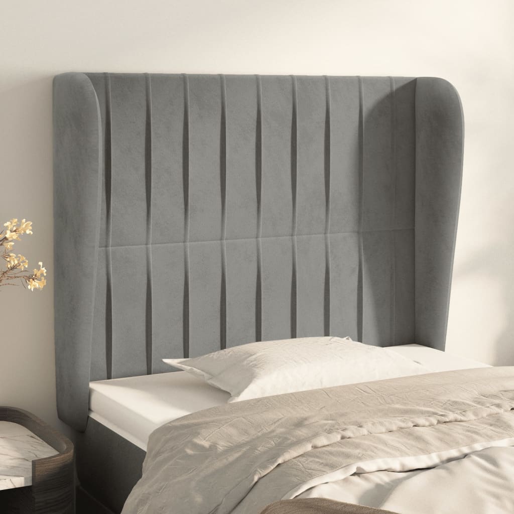sengegavl med kanter 83x23x118/128 cm fløjl lysegrå