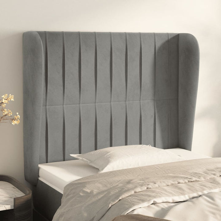 sengegavl med kanter 83x23x118/128 cm fløjl lysegrå