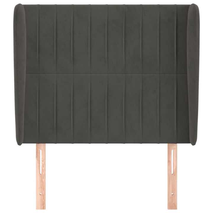 sengegavl med kanter 83x23x118/128 cm fløjl mørkegrå