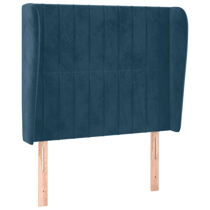 sengegavl med kanter 83x23x118/128 cm fløjl mørkeblå
