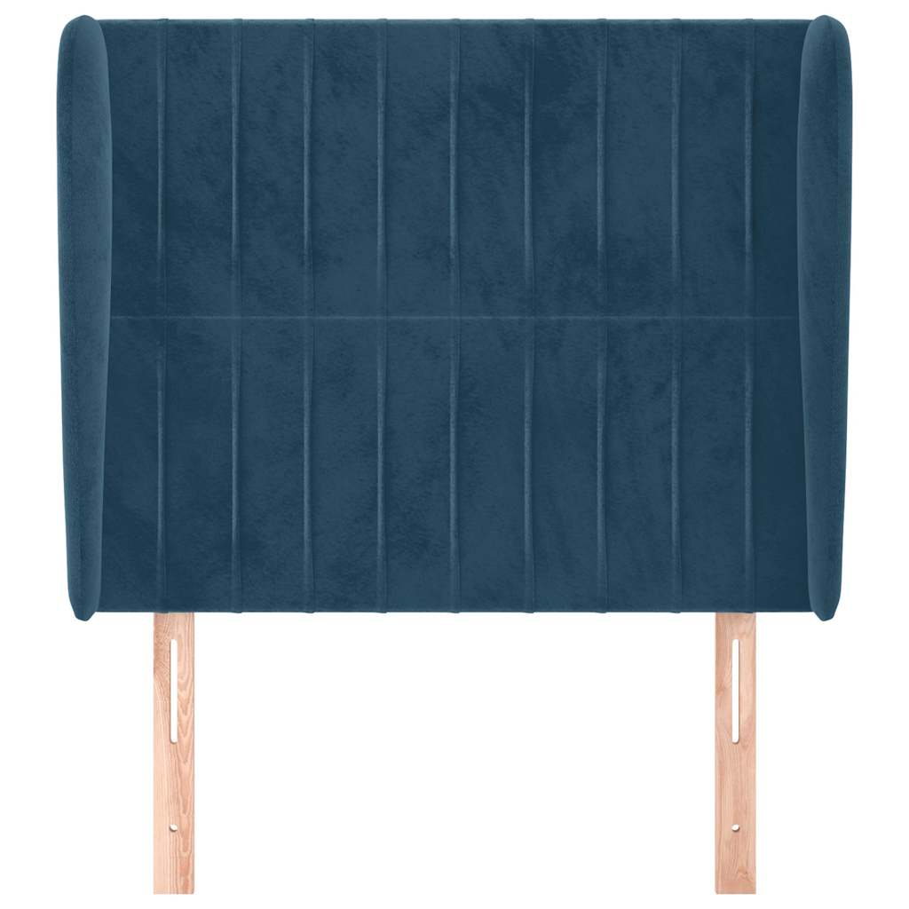 sengegavl med kanter 83x23x118/128 cm fløjl mørkeblå