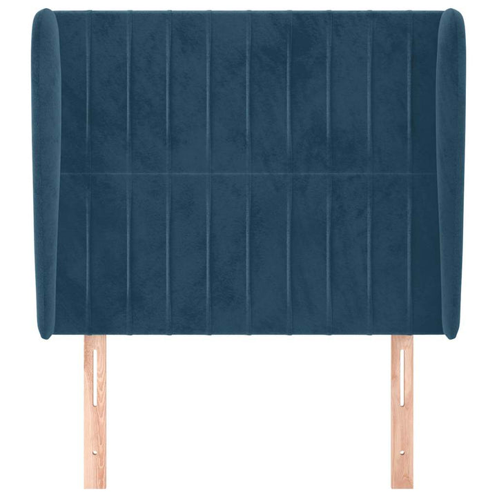 sengegavl med kanter 83x23x118/128 cm fløjl mørkeblå