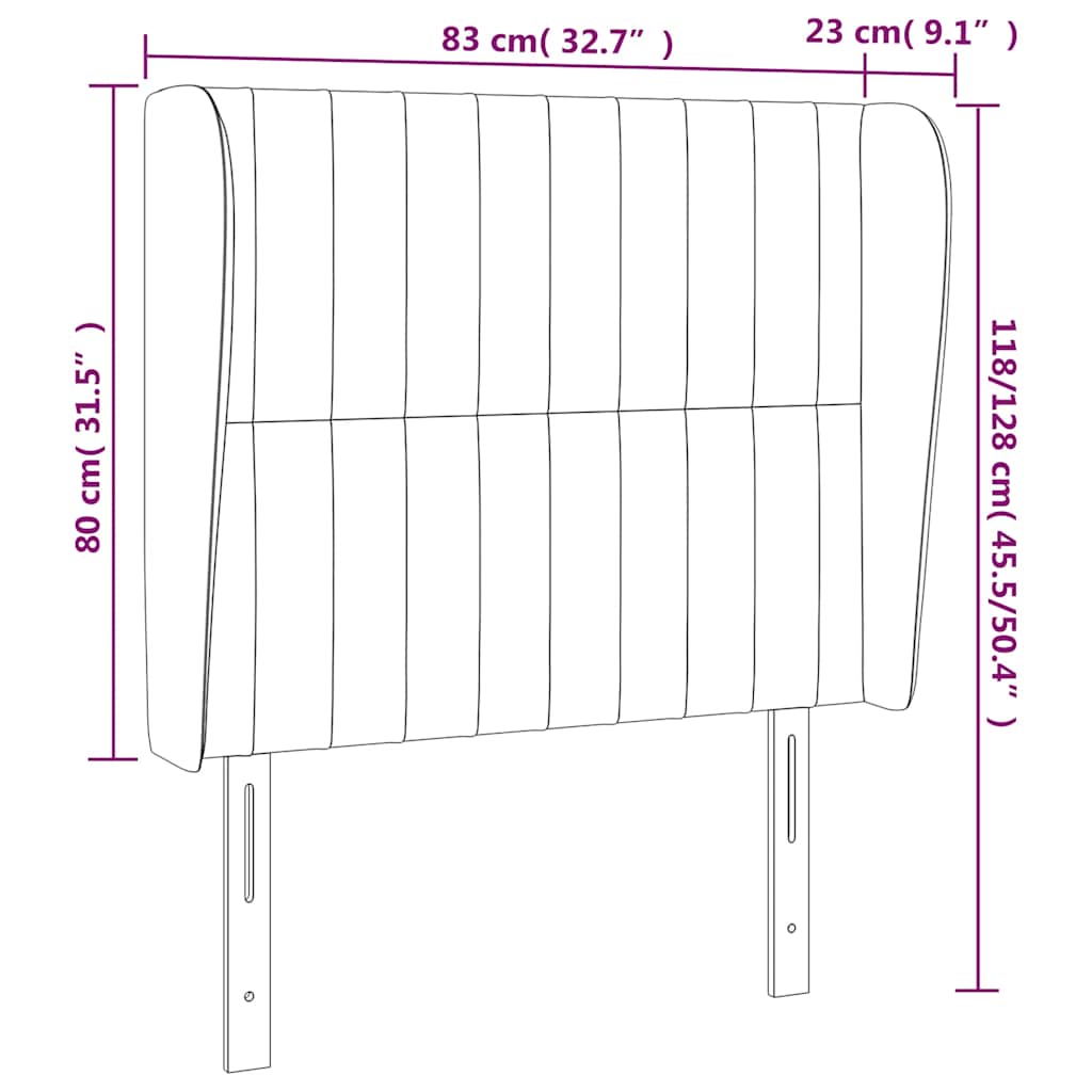 sengegavl med kanter 83x23x118/128 cm fløjl mørkeblå