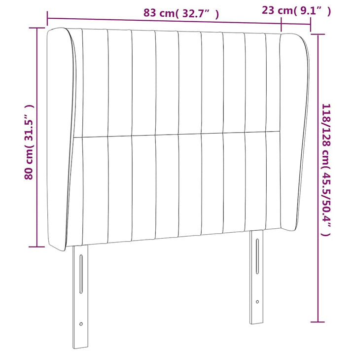 sengegavl med kanter 83x23x118/128 cm fløjl mørkeblå