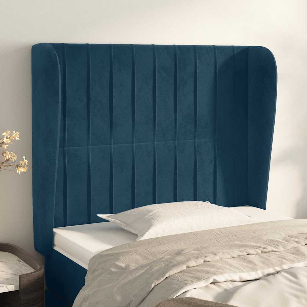 sengegavl med kanter 83x23x118/128 cm fløjl mørkeblå