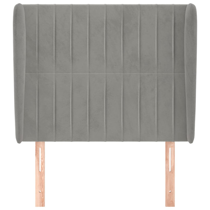 sengegavl med kanter 93x23x118/128 cm fløjl lysegrå